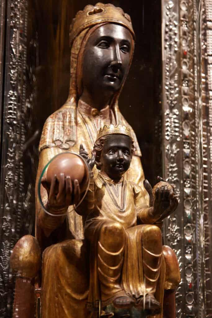 The image of the Black Madonna at Montserrat Monastery in Spain is protected by glass